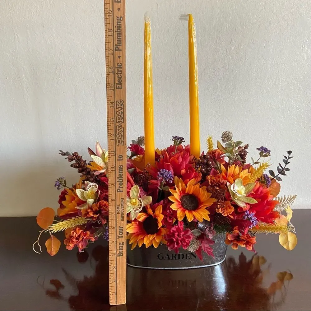 Faux Floral Candle Centerpiece with Sunflowers/Orchids/Mums